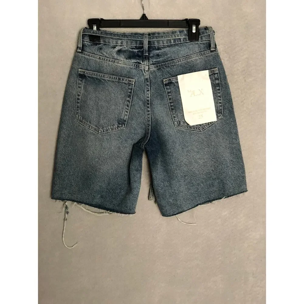 Le' AL.X Denim Mid-Rise Shorts  Distressed Bermuda Women's Size 25 NEW